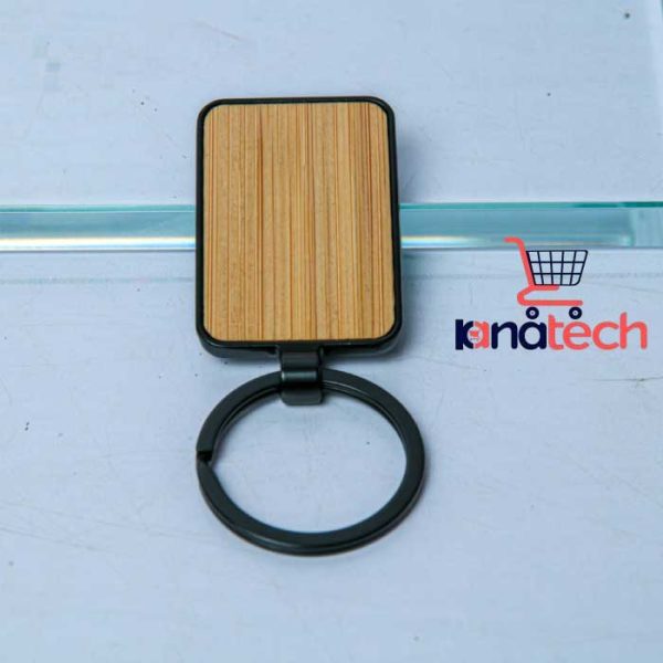 Wooden metallic rectangle keyring